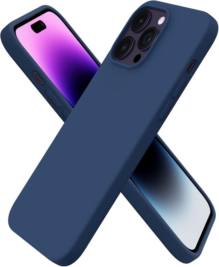 ORNARTO Compatible with iPhone 14 Pro Max Case 6.7, Slim Liquid Silicone 3 Layers Full Covered Soft Gel Rubber Phone Case Protective Cover with Microfiber Lining 6.7 inch-Storm Blue