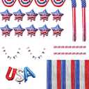 45 PC 4th Of July Decorations, USA Independence Day Patriotic Dcor Set, American Bunting & Windsock Flags, Red White & Blue Streamer Backdrop, 10 Aluminum 1 USA Balloon, 2 Garland 8.2, 18 flags
