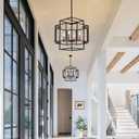WJShome 4-Light Black and Gold Chandelier, Farmhouse Lantern Pendant Light, Industrial Ceiling Foyer Lighting Fixtures, Modern Chandeliers for Dining Room, for Kitchen Island Entryway Staircase