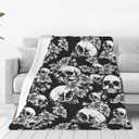 Ultra-Soft Microfiber Throw Blanket 330 GSM Fuzzy Fleece Blanket for Adults Kids Gift Couch, Sofa, Bed Skull Floral 50"X40"