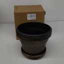 Plant Planters Pots Set of 4 Pack 8 Inch, Plastic Flower Pot For Indoor Plants With Drainage Holes & Trays, Resin Decorative Container Sets With Saucer For House Outdoor Garden Planters Dark Gold