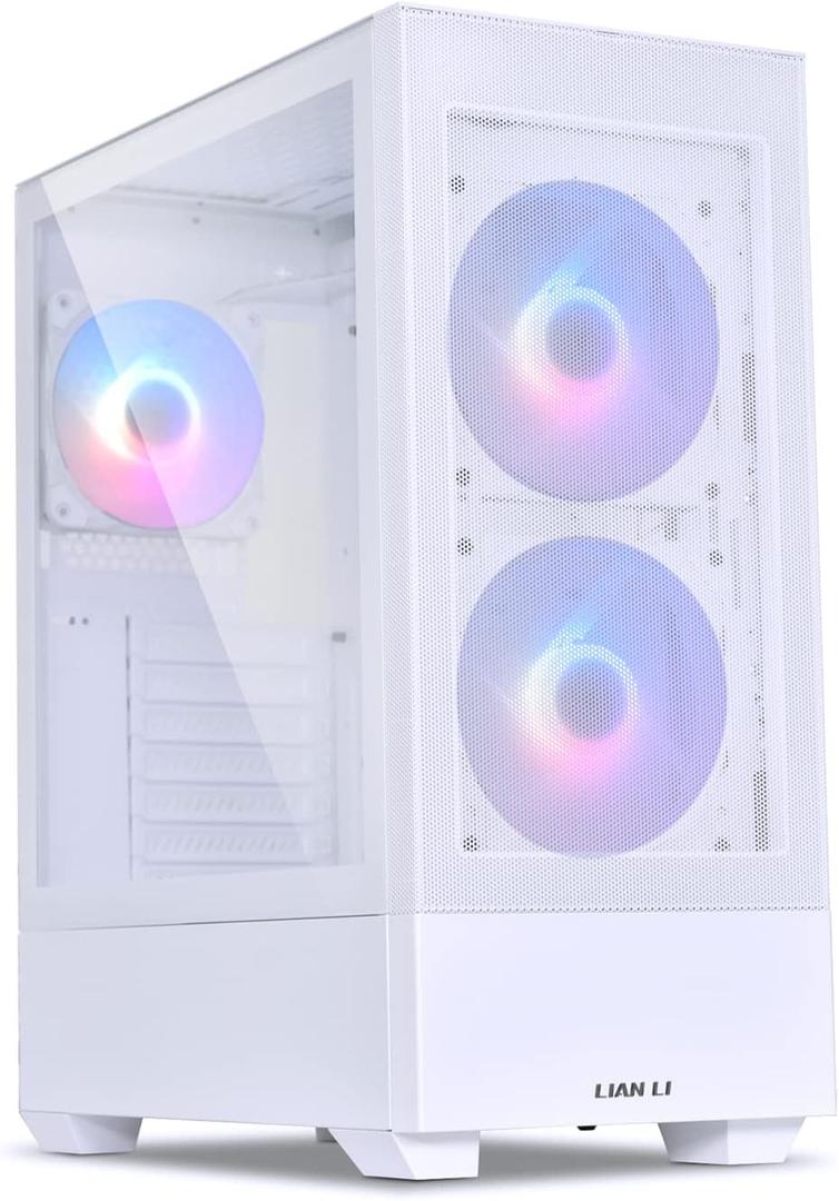 LIAN LI High Airflow ATX White PC Case, RGB Gaming Computer Case, Mesh Front Panel Mid-Tower Chassis, 3 ARGB PWM Fans Pre-Installed, USB Type-C Port, Tempered Glass Panel (LANCOOL 205 MESH C, White)