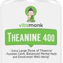 VitaMonk L Theanine 400mg Supplement - L-Theanine 400mg with No Artificial Fillers - Extra Strength L Theanine Supplement - Ltheanine 60 Capsules, Best By 01/2028