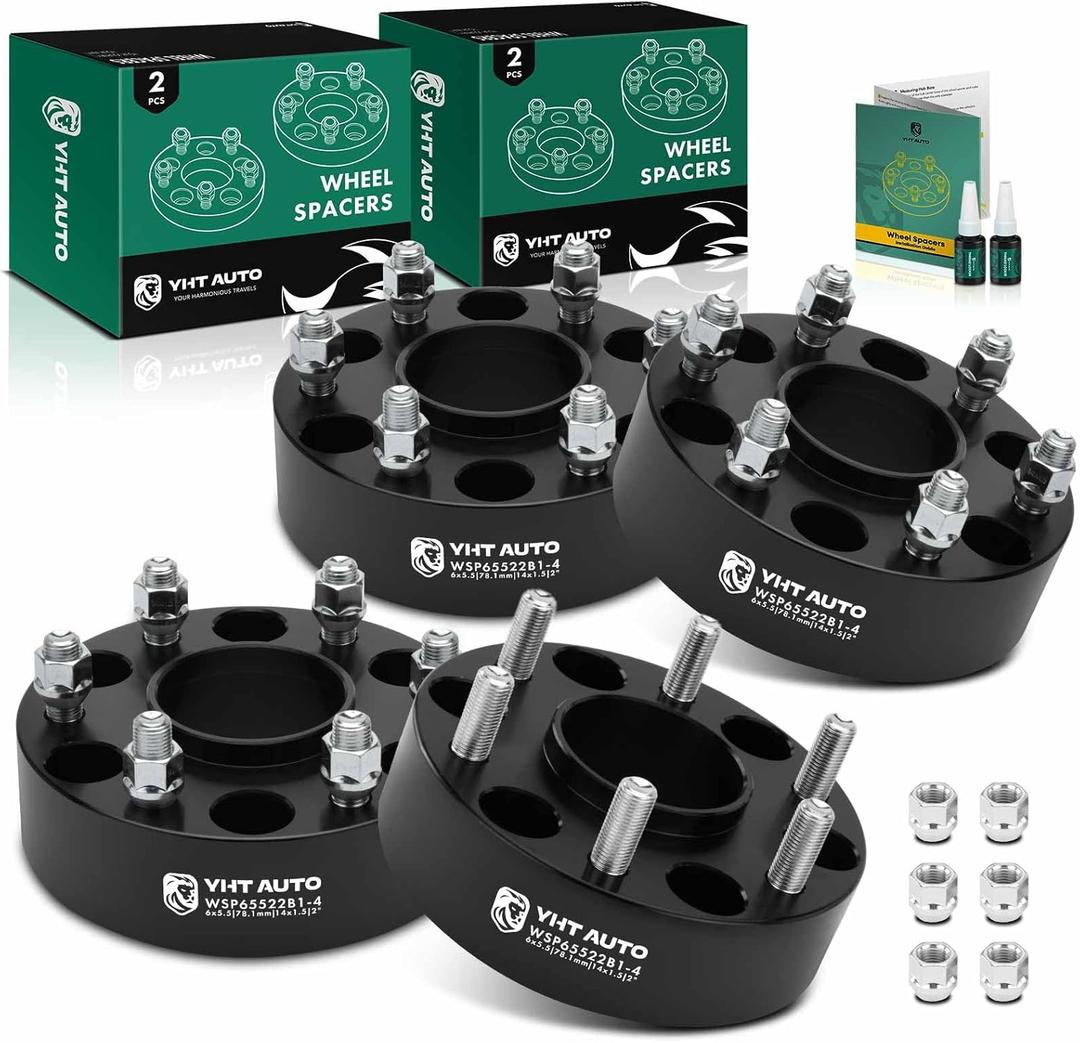 YHTAUTO 6x5.5 Hubcentric Wheel Spacers 2 inch Fits Chevy, GMC, Cadillac Models, Silverado, Sierra, Tahoe, Yukon, Forged 6x139.7mm Tire Spacers 50mm with M14x1.5 Studs 78.1mm Hub Bore 4PCS, Black