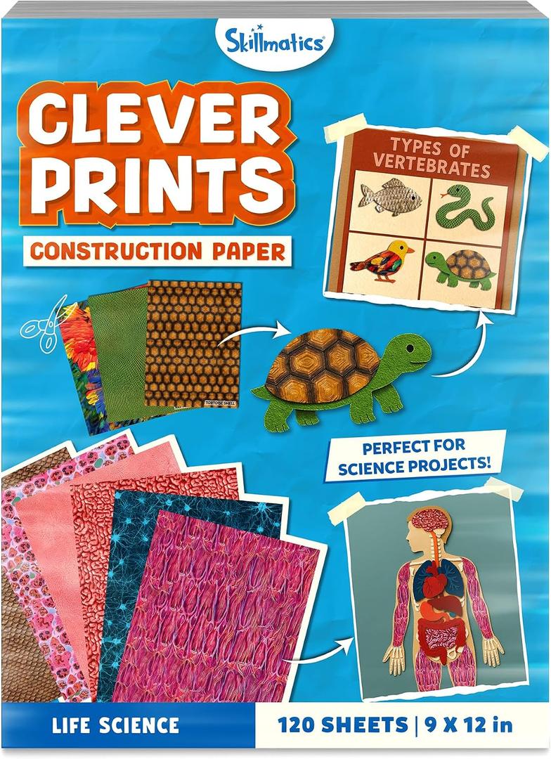 Skillmatics Life Science Construction Paper for Kids - 120 Double-Sided Printed Sheets (9x12), Patterned Craft Paper for Art Projects, Science Activities, DIY Crafts, Scrapbooking & School Supplies