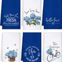 Geyoga 6 Pcs Hydrangea Kitchen Towels Blue Farmhouse Dish Hand Towels Absorbent Tea Washcloth for Spring Summer Kitchen Bathroom Home Decor, 16 x 24 Inch