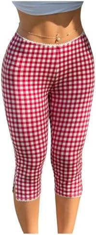 Milumia Women's Plaid Print Capri Leggings Low Waisted Split Hem Cropped Pants S