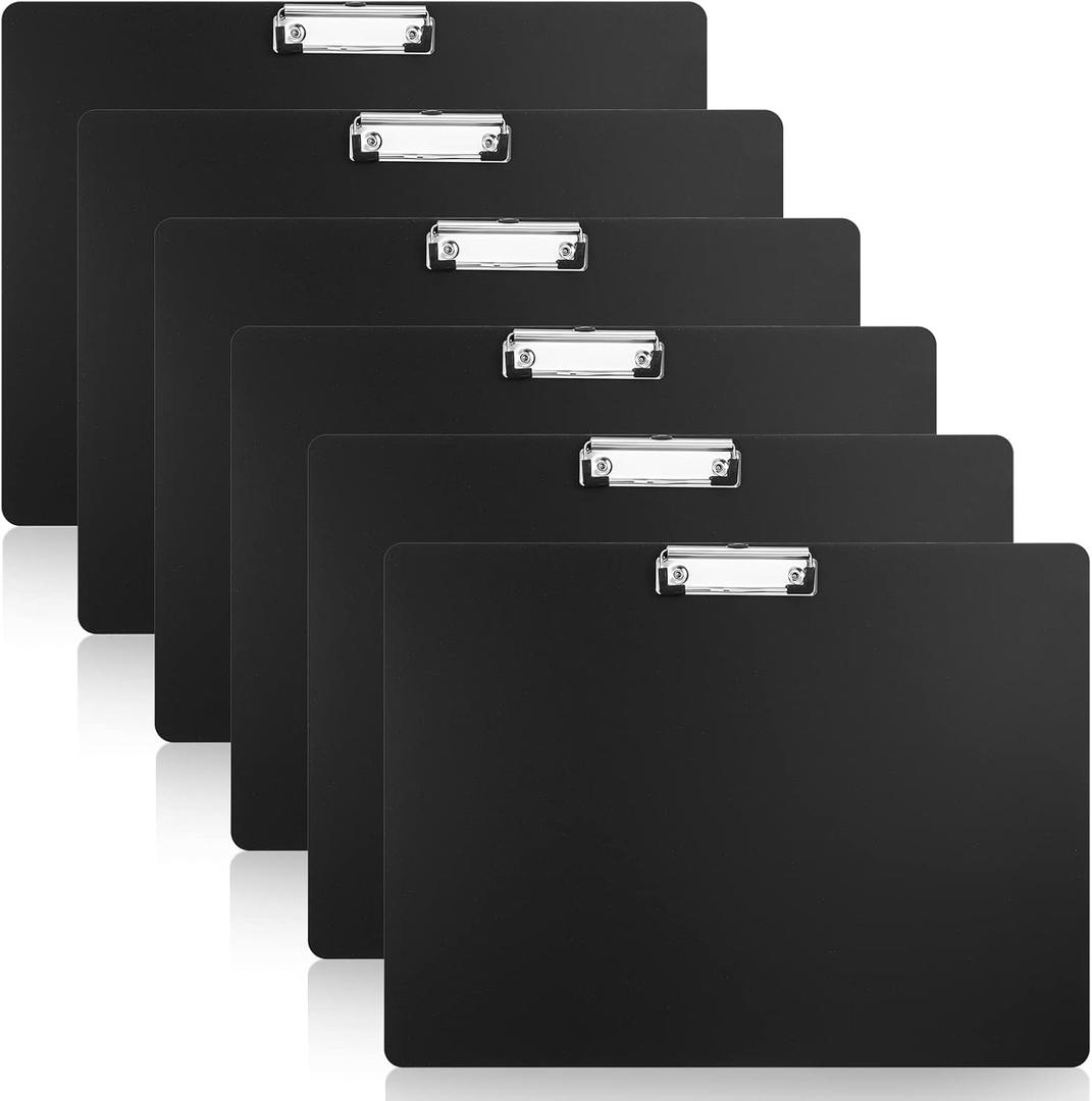 6 Pcs Black Extra Large 11x17 Clipboard Landscape Clipboards with Low Profile Clip Horizontal Sketch Board Reusable Plastic Art Clipboard Lap Boards for Drawing Sketching Art Supplies, 3mm Thick
