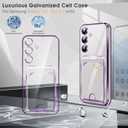 Neivi for Samsung Galaxy S25 Plus Case with Card Holder, Electroplated Flash Bumper Clear Slim Case for Samsung S25 Plus Shockproof Transparent Silicone Cover Galaxy S25 Plus 5G Phone Case (Purple)