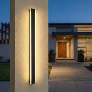 Modern Linear Outdoor Wall Lights, 47" LED Exterior Wall Sconce for Porch & Garage, IP65 Waterproof Architectural Facade Lighting, 3CCT Dimmable Matte Black Fixture for Front Door Entryway