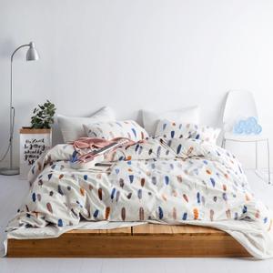 SUSYBAO Vintage Feather Duvet Cover King 100% Cotton 3 Pcs Set 1 Colorful Bohemian Patterned Duvet Cover with Zipper Ties 2 Pillow Cases Retro Blue Brown Bohemian Bird Plume Print Bedding Set Soft