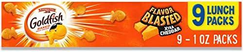 Pack of 2, Goldfish Flavor Blasted Xtra Cheddar Cheese Crackers, Baked Snack Crackers, 0.9 oz On-the-Go Snack Packs, 9 Count Tray BB 8/3/25