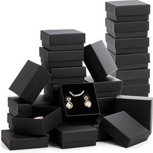 Fasmov Kraft Jewelry Boxes, 36 Pack 2.95 x 2.95 x 1.37 Inch Square Cardboard Jewelry Gift Box Necklace Ring Earring Kraft Box for Jewelry Set with Foam Insert, Black