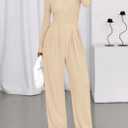 PRETTYGARDEN Jumpsuits for Women Dressy Casual 2026 Fall One Piece Outfits Long Sleeve Wide Leg Pants Romper Fashion Clothing (L)