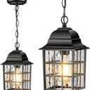 VIANIS Outdoor Pendant Lights, Black Outdoor Lanterns for Front Porch Anti-Rust Aluminum, Outdoor Farmhouse Light Fixture, Gazebo Chandelier with Tempered Ripple Glass for Porch, Garage, Entryway