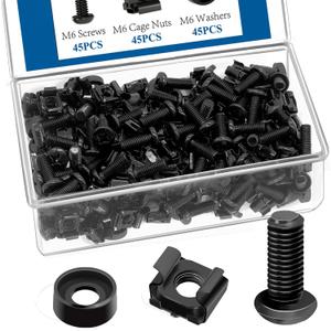 45 Pack M6 x 16mm Rack Mount Screws,Cage Nuts for Rack Mount Server Shelves,Routers,Rack Mount Server Cabinet.Server Rack Screws,Square Insert Nuts and Washers with Box (Black)