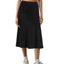 Urban CoCo Women's Elastic High Waist A-Line Flared Midi Skirt Solid Ribbed Knit Skirts (Black, S)