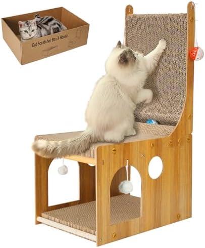 YEMOO ​Cat Scratcher, Double Layer Cat Scratching Board, L Shaped Vertical Cat Scratcher for Wall and Couch Protection, Cat Cardboard Scratcher with 5 Ball Toys For Indoor Cats 