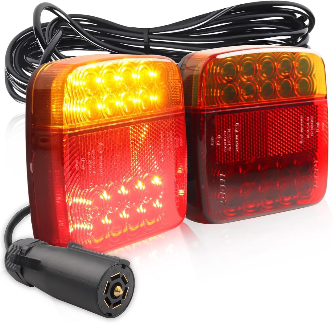 Magnetic LED Trailer Towing Light Kit, 24ft Cable with 7 PIN Plug, [4 Excellent Lighting Modes] LED Trailer Lights, IP67 Waterproof Tail Tow Lights Kit for US RV, Camper, Boat, Caravan