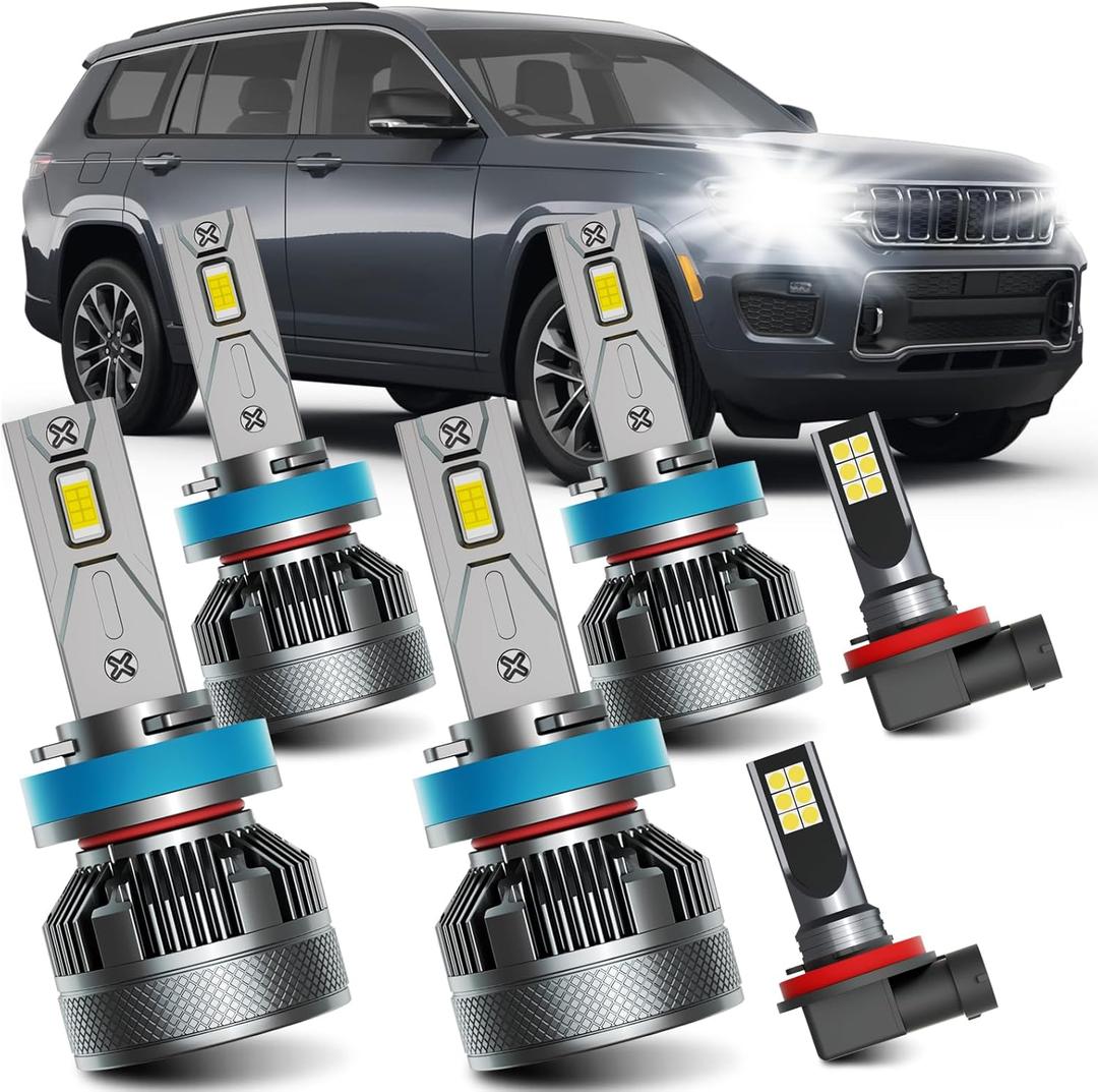 AWALITED Fits for 2019 2020 2021 Jeep Grand Cherokee High Low Beam Fog Lights Bulbs Combo Pack, 6000K White Plug-and-Play Super Bright Led Bulbs, Pack of 6