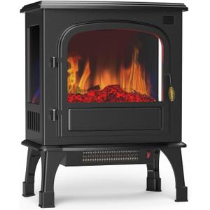 Sweetcrispy Freestanding Electric Fireplace Heater, 26 Indoor Fireplace with 3D Flame Effect, Overheating Safe Design, Energy Saving Space Heater with 12H Timer&Remote for Living Room, Bedroom, Black