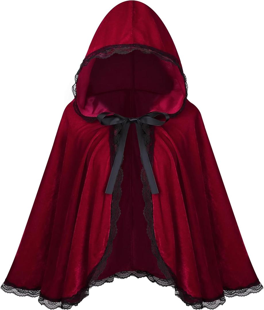 GRAJTCIN Little Red Riding Hood Cape Halloween Christmas Fancy Red Cloak with Hood