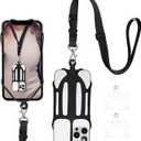 Phone Lanyard, Phone Lanyards for Around the Neck, 2 in 1 Phone Strap with Silicone Phone Holder and Patch, Fits iPhone and Most Cell Phones (Black)