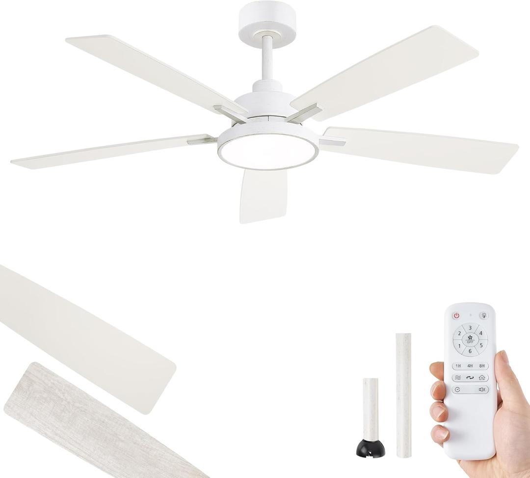 ZMISHIBO Ceiling Fans with Lights and Remote, 52 Inch White Modern, with 24W 2400LM High Bright LED Light, Quiet Powerful DC Pure Copper Motor for Bedroom, Kitchen, Living Room