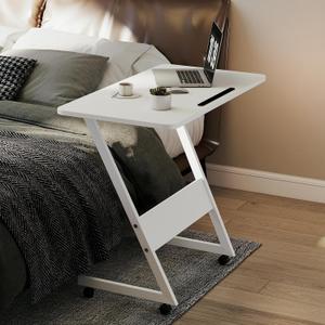 Overbed Bedside Table with Wheels, Small Desk Portable Rolling, Overbed Table Home Use, Movable Desk (White)
