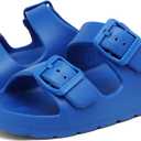 INMINPIN Boys Girls Double Buckle Slide Sandals Comfort Beach Pool Shower Slippers Adjustable Indoor Outdoor Little Kid/Big Kid,Blue,4 Big Kid