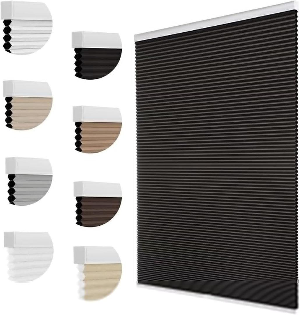 MYshade Cordless Blackout Cellular Shades, 1.5" Honeycomb Window Blinds for Bedroom & Nursery, Thermal Insulated, Noise Reducing, Privacy Shades, Inside or Outside Mount (24" W x 36" H, Black)