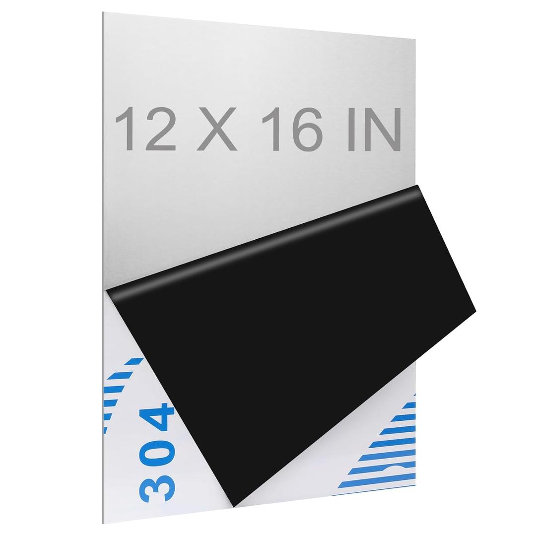 304 Stainless Steel Sheets Metal 12" x 16" x 1/64" (0.50MM) Inch 304 Stainless Steel Plates 24 Gauge Stainless Steel Shim Stock Plates Metal Sheets for Crafting, Stovetop, Snow Frosted Surface