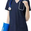 Scrub Tops for Women V-Neck Classic Fit with Two Pockets for Medical Uniforms Four-Way Stretch, Anti-Wrinkle (Medium)