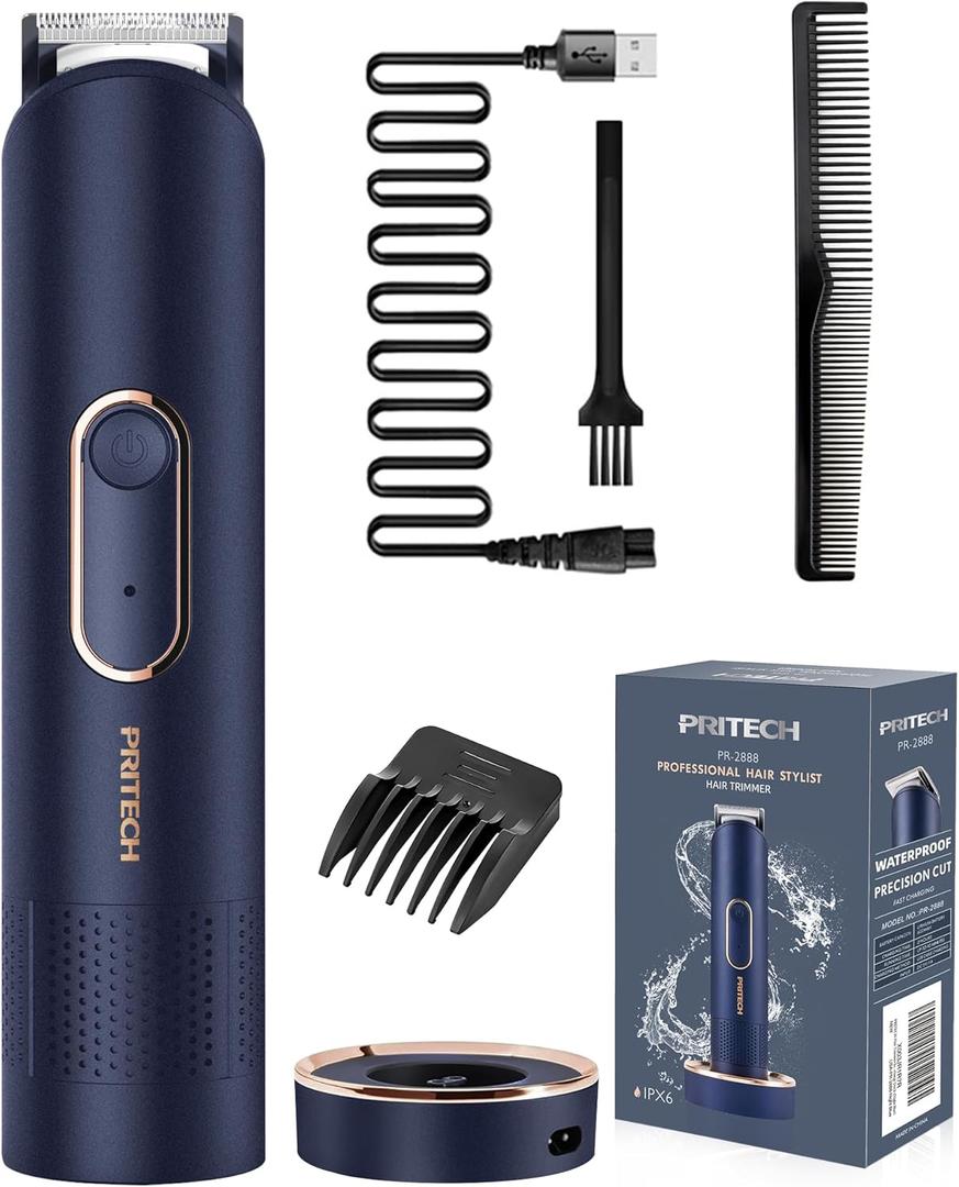 PRITECH Beard Trimmer for Men, Waterproof Electric Razor, Rechargeable Men's Electric Shaver with USB Charging, Wet & Dry Use & Nick-Free Design, Balls & Sensitive Skin Safe (Night Blue)