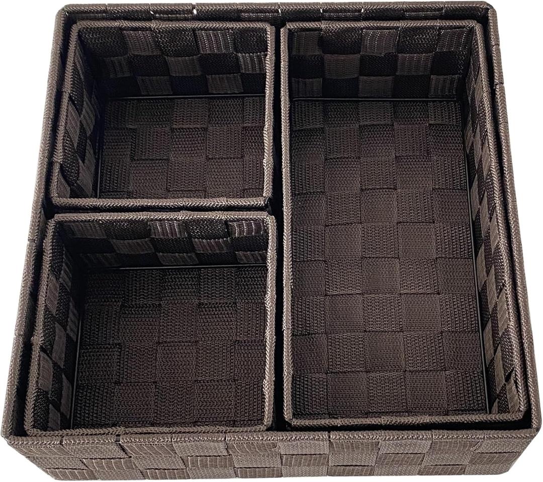 Teicui Woven Storage Baskets for Organizing, drawer organizer, dresser organizer countertop, organizers and storage for bathroom, storage bins for shelves, Set of 4，Brown