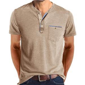 Angbater Mens Henley Shirts Short Sleeve Button T-Shirts Summer Athletic Lightweight Tee Shirts with Pocket (Large, Beige)