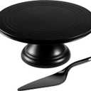 ECWAY Large Cake Stand 12 Inch with Cake Spatula, Round Bamboo Fiber Cupcake Dessert Stand, Cake Decorating Display Stand for Birthday Parties, Weddings, Baby Shower and Other Events, Black
