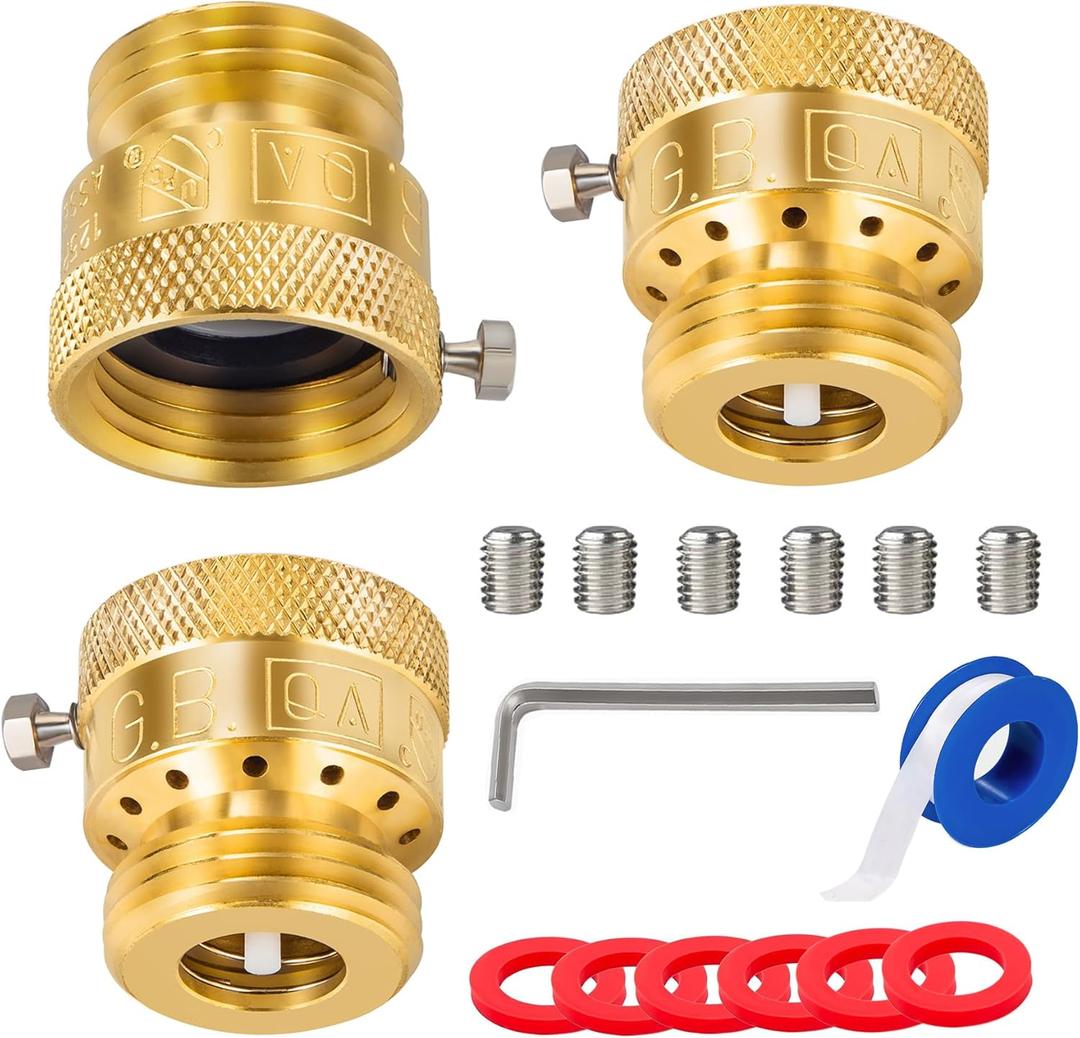 American Valve 3/4" Inch 3 Pack Solid Brass Hose Connection Vacuum Breaker Backflow Preventer Connector with Allen Wrench+Headless Hex Set screws