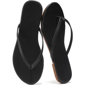 Flip Flops Sandals for Women, Summer Fashion Leather Slippers, Lightweight Comfortable Beach Sandals Slip On Flat Dressy Size 6-10 (Black)