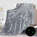 REXEO Glow in The Dark Star Space Blanket for Kids, Grey Cute Galaxy Throw for Boys Girls, Soft Flannel Toddler Blanket, Bedroom Room Decor, Birthday Gifts, 50" x 60"