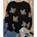 SELINK Womens Mardi Gras Sweatshirt Oversized Crewneck Sequin Long Sleeve Casual Pullover Tops White-XL