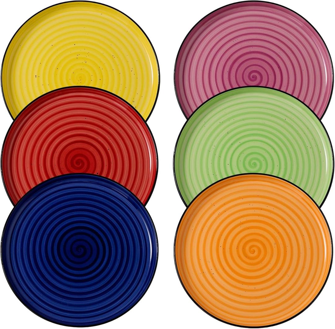 Bonita Dinner Plates, 10.5 Inch Ceramic Plates, Microwave, Oven and Dishwasher Safe Plates Set of 6 - Vibrant Colors