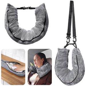 Eppyyo Stuffable Travel Pillow for Extra Luggage, Velvet Travel Neck Pillow Storage Bag with Adjustable Neck Size, Fits About 6 T-Shirts Travel Essentials Multifunctional Sleeping Rest Cushion