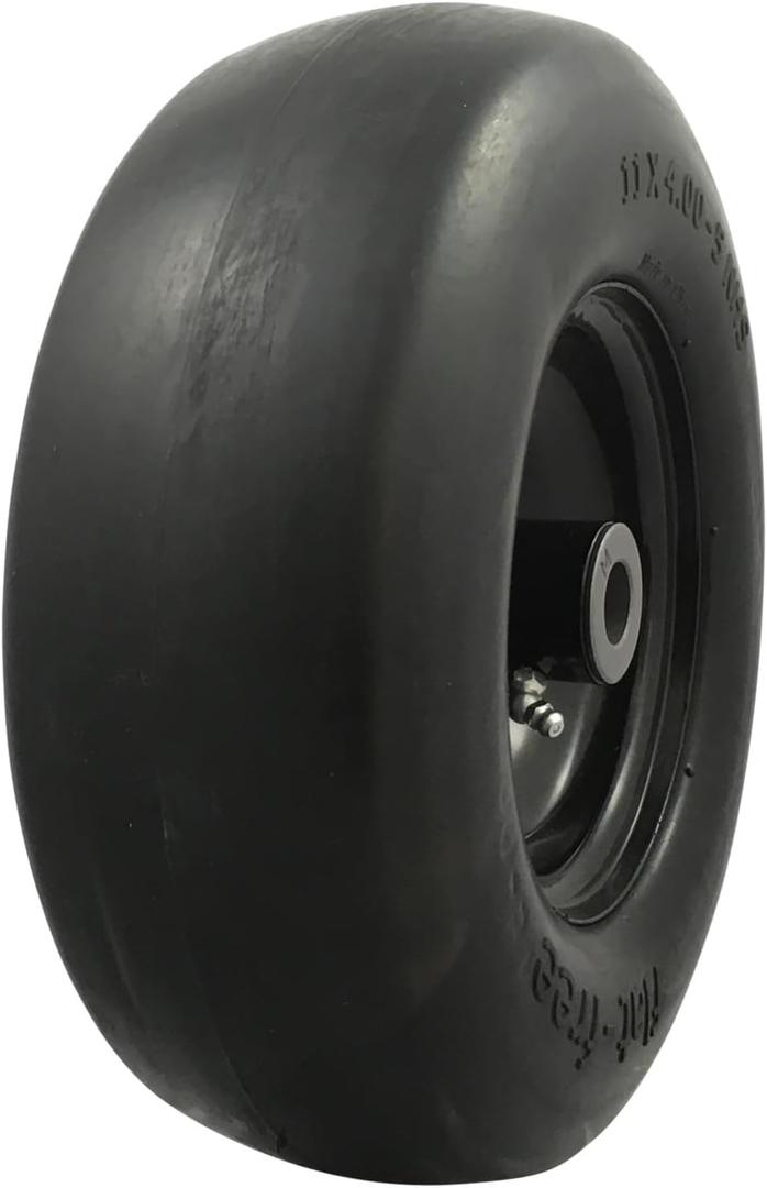 MARASTAR 00232 Universal Fit Flat-Free 11x4.00-5 Tire and Wheel Assembly, Zero Turn Lawn Mower Replacement Tires, Smooth Tread, Adapter Kit included