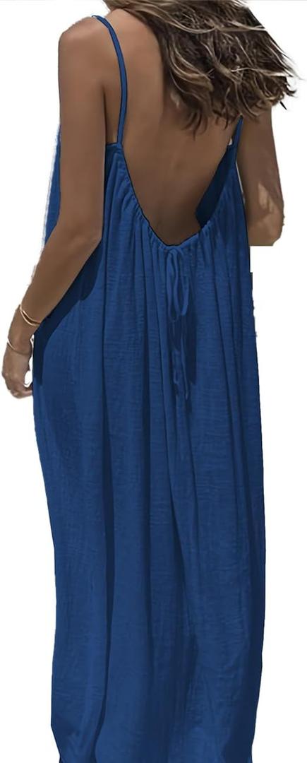 Womens Summer Casual Sleeveless Backless Cami Sundress 2026 Vacation House Dress (X-Large, Navy)