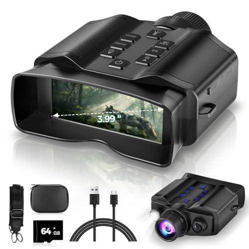 HEXEUM Night Vision Goggles for Adults, 3.99" HD Screen, 10000mAh Rechargeable Night Vision Binoculars with 64GB Card for Hunting Camping Surveillance