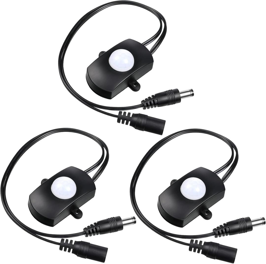 Hortsun 3 Pieces DC 5V-24V 5A PIR Motion Activated Sensor Light Switch Occupancy Motion Sensor with DC Coupler Cable for Party LED Strip Light