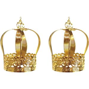 Mini Crown Cake Topper 2Pcs Gold Birthday Cake Decorations Lightweight Kids Party Accessories for Boys and Girls Portable 3.94X5.12X2.56 Inches