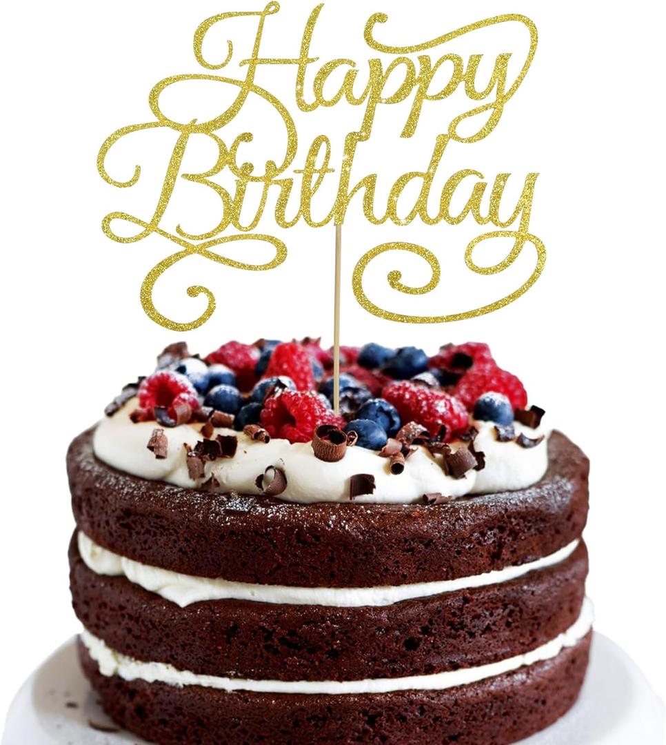 BEISHIDA Happy Birthday Cake Topper Gold Glitter Happy Birthday Cake Bunting Decoration Birthday Party Cake Decoration Supplies, for Photo Booth Props