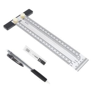 Precision Marking T-Rule Stainless Steel T Square with Mechanical Pencil & 0.5mm Refill Scribing Line Ruler for Marking or Measuring, for Carpenters, Designers, Architects, Engineers 200mm